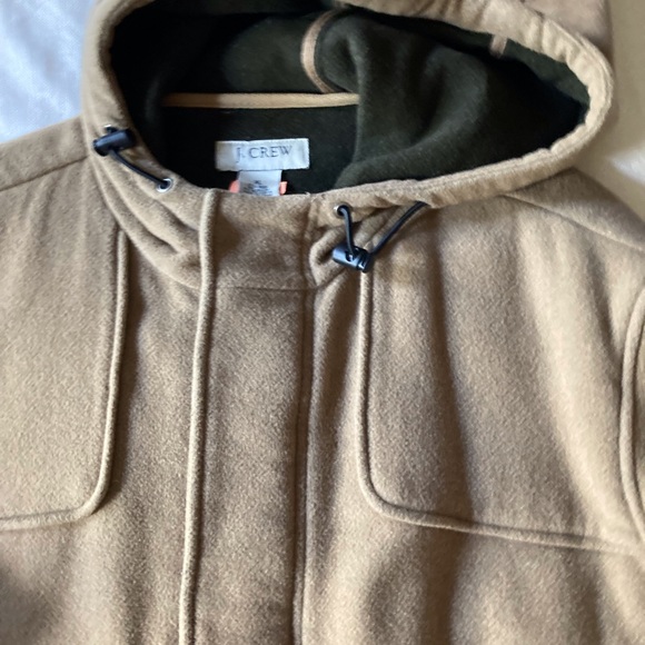 Mens hooded wool overcoat J Crew, concealed front zipper snaps 2 front pockets - Picture 6 of 11